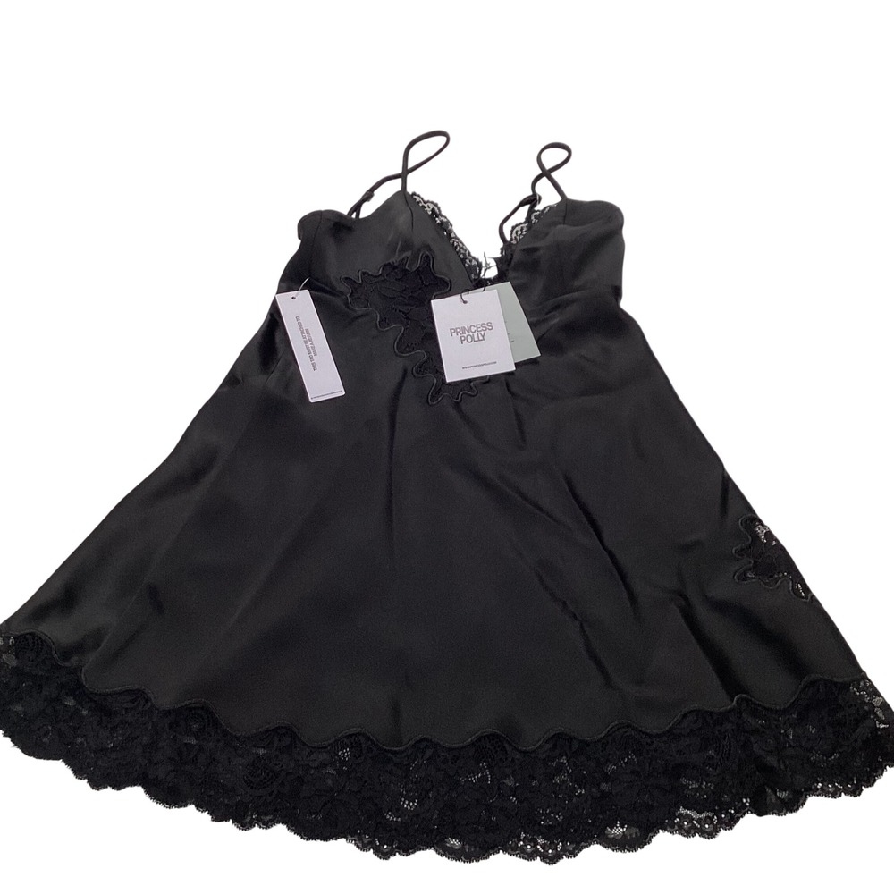 Princess Polly Black Satin Lace Mini Dress US 0 Adjustable Straps Party Cocktail